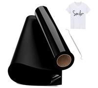 Hengrongshen Vinile Termoadesivo per Tessuto Nero, 30,5 CM x 600 CM Vinile Termico Rotolo con Gancio, Termovinile per Tessuti Nero per Cri-Cut & Silhouette, Vinile Iron On Nero