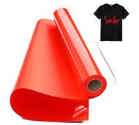 Hengrongshen Vinile Termoadesivo per Tessuto Rosso, 30,5 CM x 1000 CM Vinile Termico Rotolo con Gancio, Termovinile per Tessuti Rosso per Cri-Cut & Silhouette, Vinile Iron On Rosso