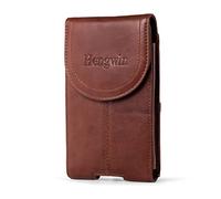 Hengwin accesorios de cuero del teléfono per iPhone 16 15 14 13 12 11 Pro Max/Plus funda de cintura per Samsung Galaxy S25 S24 S22 Ultra S25+ A06 F06 5G Soporte móvil con clip para cinturón (Marrone)