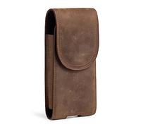 hengwin accesorios de cuero del teléfono per iPhone 16 15 14 Pro Max/Plus funda de cintura per Samsung Galaxy S24 S23 S22 Ultra S21 FE Soporte móvil con clip para cinturón (Marrone scamosciato)