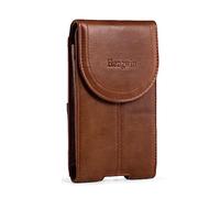 Hengwin - Custodia a fondina in vera pelle per cellulare, adatta per iPhone 16, 15, 14, 13 Pro, Samsung Galaxy S25, S24, S23, con chiusura magnetica e clip da cintura (marrone)