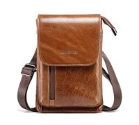 hengwin Piccola borsa a tracolla in vera pelle per uomo e donna, borsa da cintura per cellulare per iPhone/Samsung, passaporto, portafoglio, fondina a tracolla, marrone, grande