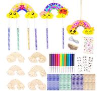Hengxinchen 18 Pezzi Scacciapensieri per Bambini Set, Arcobaleno Campane a Vento in Legno, Attività Creativa per Bambini per Ragazze, Ragazzi, Compleanno dei Bambini, il Fai da Te
