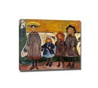 HengYun ART Quattro ragazze ad Asgardstrand, 1903 di Edvard Munch Famoso dipinto a olio su tela stampato pronto da appendere arredamento soggiorno 40x48 cm Cornice Interna