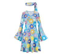 Hengzhifeng Abito Disco Anni 70 Donna e Fascia Festa Tema Carnevale Costume (XX-Large, Light Blu)