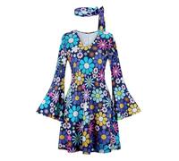 Hengzhifeng Abito Disco Anni 70 Donna e Fascia Festa Tema Carnevale Costume (XX-Large, Navy Blu)