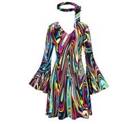 Hengzhifeng Abito Disco Anni 70 Donna e Fascia Festa Tema Costumi Fashion (X-Small, Nero)