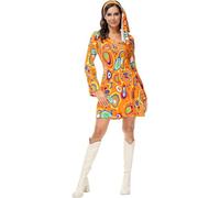 Hengzhifeng Abito Discoteca Anni 70 Donna e Fascia Festa Tema Carnevale Costume (Medium, Arancione)