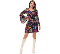 Hengzhifeng Abito Discoteca Anni 70 Donna e Fascia Festa Tema Carnevale Costume (Medium, Nero Flower)