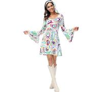 Hengzhifeng Abito Discoteca Anni 70 Donna e Fascia Festa Tema Carnevale Costume (X-Small, Bianco)