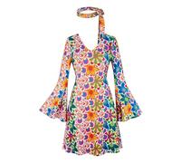 Hengzhifeng Abito Discoteca Anni 70 Donna e Fascia Festa Tema Costume Fashion (X-Small, Multicolore)