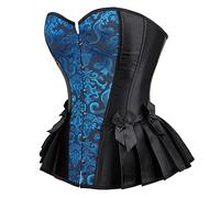 Hengzhifeng Corsetto Burlesque Donna Gotico Bustino Corsetti Cosplay Halloween (EUR 44-46,Nero Blu)