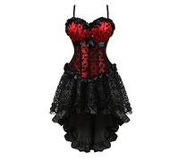 Hengzhifeng Corsetto con Gonna Donna Elegante Corpetto Costumi Halloween (EUR 44-46,Rosso)