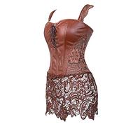 Hengzhifeng Corsetto Pelle Donna Vestito con Bustino Corsetti Gotico (EUR 44-46,Marrone)
