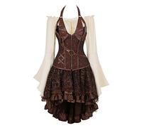 Hengzhifeng Corsetto Steampunk Pelle Bustino Corsetti Costume Pirata Donna (EUR 30-32,Marrone)