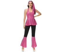 Hengzhifeng Costume Anni 80 Donna Discoteca Carnevale Festa Tema Fashion Outfit (3X-Large, Rosa)