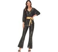 Hengzhifeng Costume Carnevale Disco Anni 70 Donna Carnevale Festa Tema Fashion Outfit (Small, Oro)