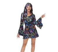Hengzhifeng Costume Disco Anni 70 Donna Hippie Vestito Discoteca Costumi Carnevale (Large, Circle Nero)