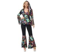 Hengzhifeng Costume Disco Donna Anni 70 Carnevale Festa Tema Fashion Outfit (XX-Large, Nero)
