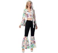 Hengzhifeng Costume Disco Donna Anni 80 Donna Carnevale Festa Tema Fashion Outfit (Small, Bianco)