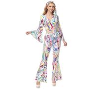 Hengzhifeng Costume Donna Anni 70 80 Disco Carnevale Festa Tema Fashion Outfit (Medium, Bianco)