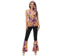 Hengzhifeng Costume Hippie Donna Discoteca Anni 70 80 Carnevale Festa Tema Fashion Outfit (Small, Giallo Viola)