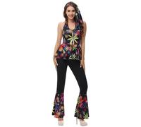 Hengzhifeng Costume Hippie Donna Discoteca Anni 70 80 Carnevale Festa Tema Fashion Outfit (Small, Nero Flower)