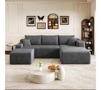 Henjda Divano ad Angolo con Funzione Letto - 241cm Motivo Nuvole Divano Modulare, Forma U, con Pouf, Divano Sezionale per Soggiorno, Nessun Montaggio Necessario