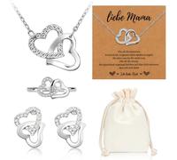 Henjunu Collana Regalo per la Festa Della Mamma,Parure Gioielli Donna,Collana con Orecchini Bracciali Anelli,Cuore Parure Gioielli per Donna,Regali per Mamma Compleanno Natale