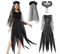 Henkodo Costume da sposa per Halloween, da donna, costume da sposa fantasma, colore nero, per cosplay, vampiro, spose, adulti, costume da strega per Halloween, carnevale (XL)