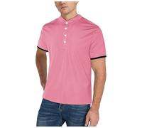 Henley, camicia da uomo a maniche corte, a blocchi di colore, con bottoni, per lavoro, ufficio, lavoro, camicetta estiva, Camicie Henley Rosa per Uomo Manica Corta, XXL