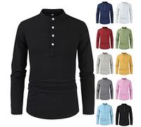 Henley, camicia da uomo con colletto alla coreana, a maniche lunghe, con bottoni, camicia da lavoro e ufficio, casual, slim fit, Bianco, XXL