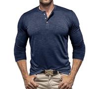 Henley Camicia Tech 3 bottoni ad asciugatura rapida maglietta manica corta palestra t-shirt slim fit leggero casual basic tees, Z11-blu, L