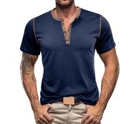Henley Camicia Tech 3 bottoni ad asciugatura rapida maglietta manica corta palestra t-shirt slim fit leggero casual basic tees, Z02-blu, L
