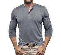Henley Camicia Tech 3 bottoni ad asciugatura rapida maglietta manica corta palestra t-shirt slim fit leggero casual basic tees, Z11-grigio, L