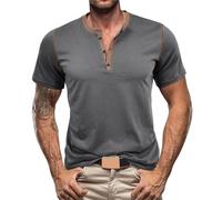 Henley Camicia Tech 3 bottoni ad asciugatura rapida maglietta manica corta palestra t-shirt slim fit leggero casual basic tees, Z02-grigio, L