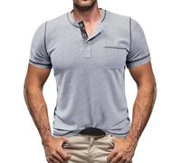 Henley Camicia Tech 3 bottoni ad asciugatura rapida maglietta manica corta palestra t-shirt slim fit leggero casual basic tees, Z01-grigio, L