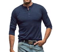 Henley Camicia Tech 3 bottoni ad asciugatura rapida maglietta manica corta palestra t-shirt slim fit leggero casual basic tees, Z12-blu, L