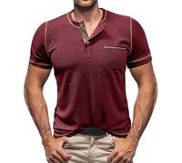 Henley Camicia Tech 3 bottoni ad asciugatura rapida maglietta manica corta palestra t-shirt slim fit leggero casual basic tees, Z01-rosso, L