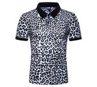 Henley Camicia Uomo Moda Leopardata Stampa Uomo Sportiva Shirt Estiva Abbottonatura Maniche Corte Shirt Classica Moderna Urbana Affari Casual Uomo Polo Shirt C-White2 XL