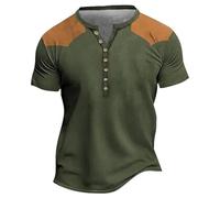 Henley Camicie da uomo a maniche corte a blocchi di colore 6 bottoni giù scollo a V t-shirt top camicetta estiva casual t-shirt, Camicie Henley Verde Uomo Manica Corta, S