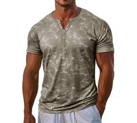 Henley Camicie da uomo a maniche corte con scollo a V, maglietta tie dye, 7 mezzi bottoni, camicette estive casual, Camicie Khaki Henley Uomo Manica Corta, S