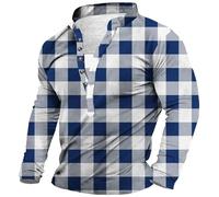 Henley Camicie da uomo a quadri Felpe T-Shirts autunno pullover top manica lunga button down casual vestibilità ampia camicia, Bianco, S