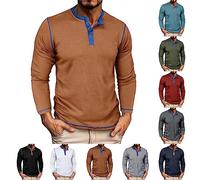 Henley Camicie da uomo in maglia a nido d'ape, camicia patchwork a contrasto a maniche lunghe con bottoni casual camicette autunnali, Rosso, 3XL