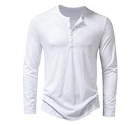 Henley Camicie da uomo Slim Fit T-shirt a maniche lunghe con bottoni a quarto camicia casual in cotone pullover top camicetta 2025, Bianco, XXL