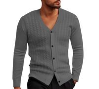 Henley - Maglia da uomo a maniche lunghe, con scollo a V, senza colletto, leggera, tinta unita, a maniche lunghe, da uomo, per maglione da lavoro solido, grigio scuro, XL