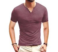 Henley - Maglietta da uomo a maniche corte, basic per Urban Classic, casual, slim fit, con scollo a V, in cotone, per l'estate, Vg rosso, M