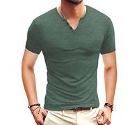 Henley - Maglietta da uomo a maniche corte, basic per Urban Classic, casual, slim fit, con scollo a V, per l'estate, Vg verde, XXL
