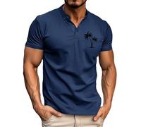 Henley, maglietta da uomo a maniche corte con scollo a V, con bottoni, maglietta estiva casual, per vacanze, spiaggia, vestibilità muscolare, elegante pullover stampato, per palestra, golf, Marina