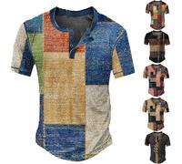 Henley - Maglietta da uomo a maniche corte, slim fit, da uomo, con scollo a V, con bottoni, alla moda, casual, con patchwork, leggera, sportiva, traspirante, estiva, da uomo, A01-marrone, XL